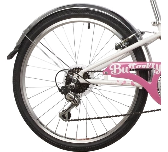 Велосипед NOVATRACK BUTTERFLY 24", сталь, рама 11", белый/розовый, 6 скоростей 24SH6V.BUTTERFLY.11PN22
