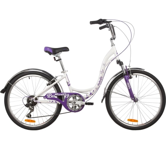 Велосипед NOVATRACK BUTTERFLY 24", сталь, рама 13", белый/фиолетовый, 6 скоростей 24SH6V.BUTTERFLY.13VL22