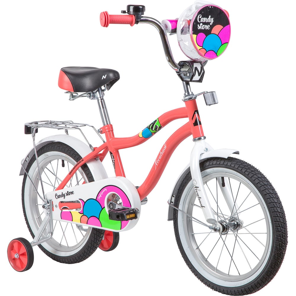 Велосипед NOVATRACK CANDY 16", коралловый, полная защита цепи, тормоз ...