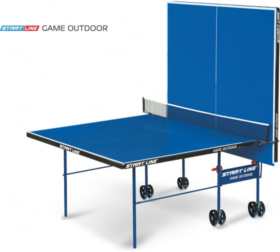 Теннисный стол Start Line Game Outdoor blue, всепогодный, любительский, с встроенной сеткой 6034