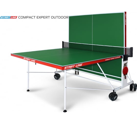 Теннисный стол Start Line Compact Expert Outdoor green, всепогодный, профессиональный, с встроенной сеткой 6044-31