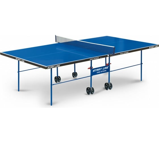 Теннисный стол Start Line Game Outdoor blue, всепогодный, любительский, с встроенной сеткой, с комплектом (ракетки+мячи) 6034-3 1