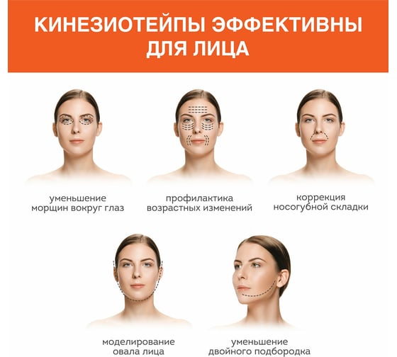 Кинезио тейп/лента для лица DASWERK 1 см х 5 м, лифтинг эффект, 5 рулонов, розовый 680010