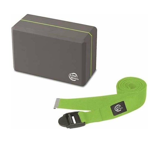 Набор для йоги и пилатеса Lite Weights блок, ремешок, серый/салатовый 5490LW
