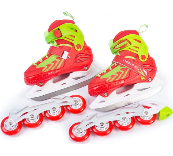 Раздвижные коньки-ролики Mobile Kid UNI SKATE 2 в 1, размер M/31-34, red-green 4610088640089