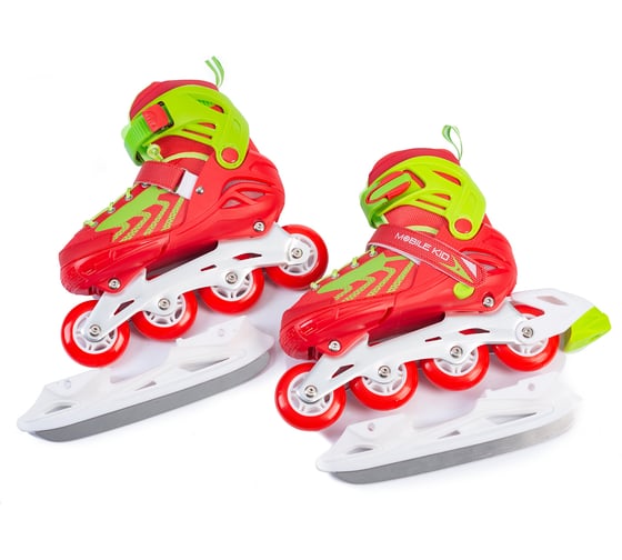 Раздвижные коньки-ролики Mobile Kid UNI SKATE 2 в 1, размер M/31-34, red-green 4610088640089