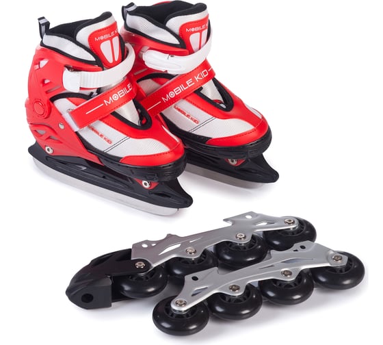 Коньки-ролики 2 в 1 Mobile Kid UNI SKATE размер M, RED WHITE 4610088641277