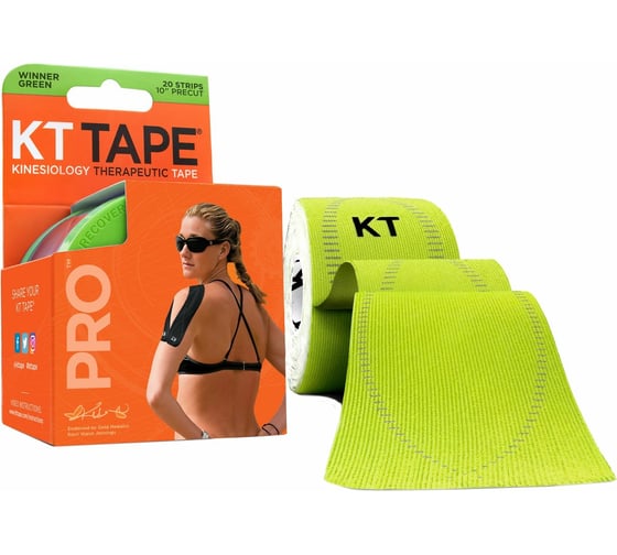 Спортивный тейп KT TAPE PRO Stealth Winner Green зеленый, 20 полосок 25.4 х 5 см 10000322 1