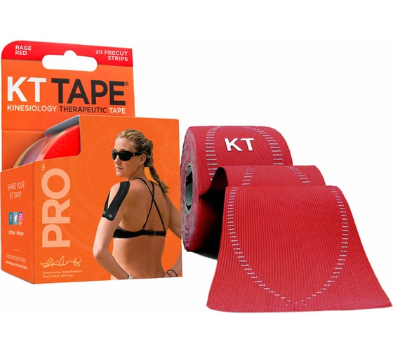 Спортивный тейп KT TAPE PRO Stealth Rage Red красный, 20 полосок 25.4 х 5 см 10000310
