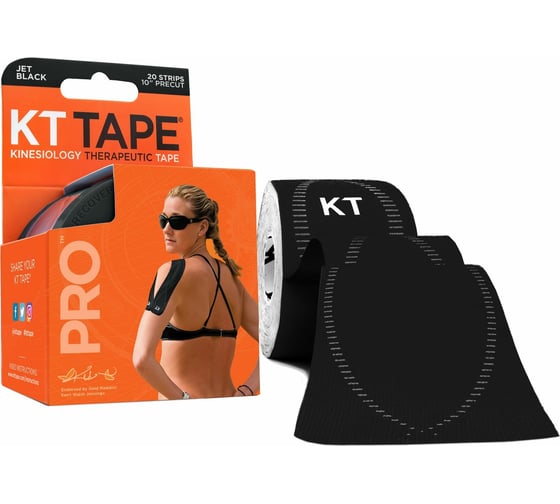 Спортивный тейп KT TAPE PRO Stealth Jet Black черный, 20 полосок 25.4 х 5 см 10000321 1