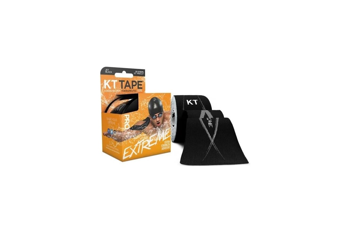 Спортивный тейп KT TAPE PRO Extreme Jet Black черный, 20 полосок 25.4 х ...