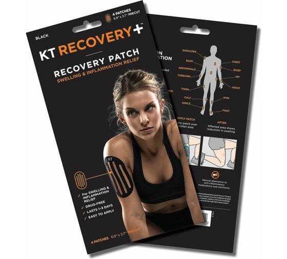Спортивный тейп KT TAPE Аппликация для восстановления Recovery Patch (4 шт.) | Black (черный) 10000381