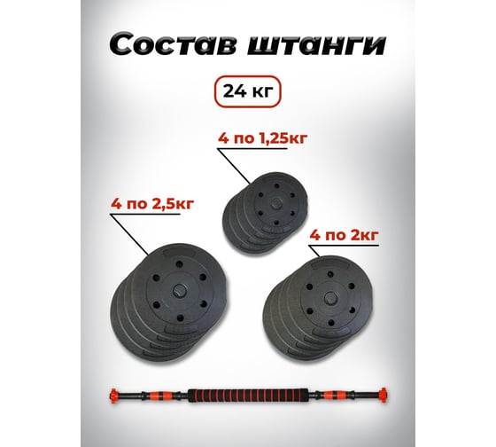Пластиковая разборная штанга BARFITS 24кг, 2 гантели х 12кг + коннектор 1181160719