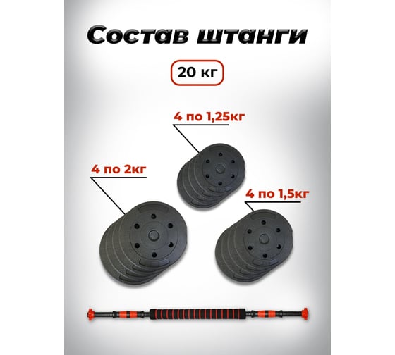 Пластиковая разборная штанга BARFITS 20кг, 2 гантели х 10кг + коннектор 1181160718