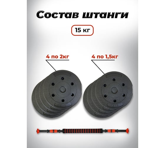Пластиковая разборная штанга BARFITS 15кг, 2 гантели х 7.5кг + коннектор 1181160717