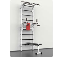 Шведская стенка BARFITS турник 3 хвата, брусья, скамья, белая 4607120459427