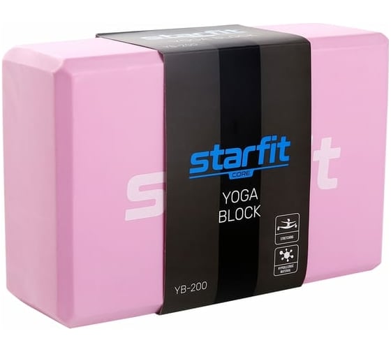 Блок для йоги Starfit YB-200 EVA, 8 см, 115 г, 22.5x15 см, розовый пастель УТ-00018924