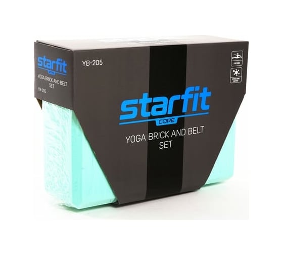 Блок и ремень для йоги Starfit YB-205 комплект, мятный УТ-00019227