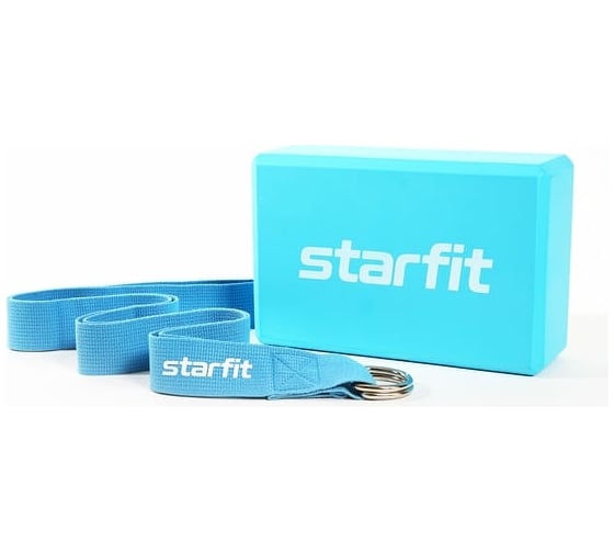 Блок и ремень для йоги Starfit YB-205 комплект, синий пастель УТ-00019226