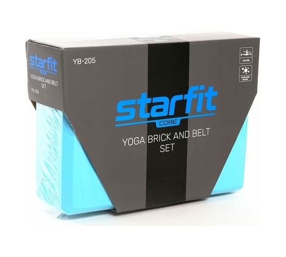 Блок и ремень для йоги Starfit YB-205 комплект, синий пастель УТ-00019226
