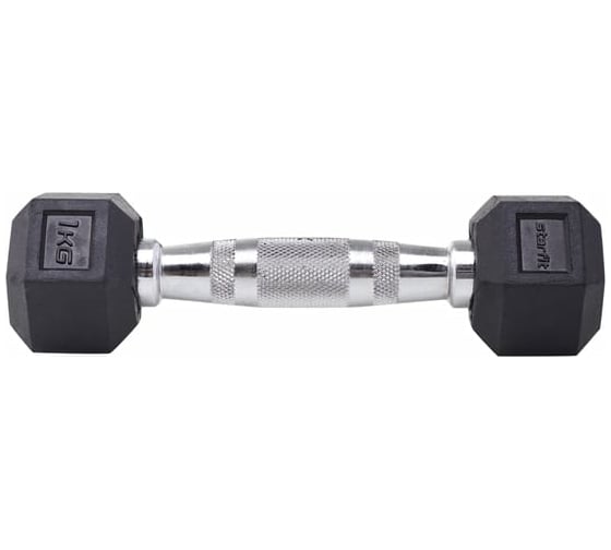 Гексагональная обрезиненная гантель Starfit DB-301 1 кг, черный УТ-00019782