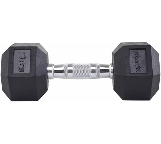 Гексагональная обрезиненная гантель Starfit DB-301 9 кг, черный УТ-00019790