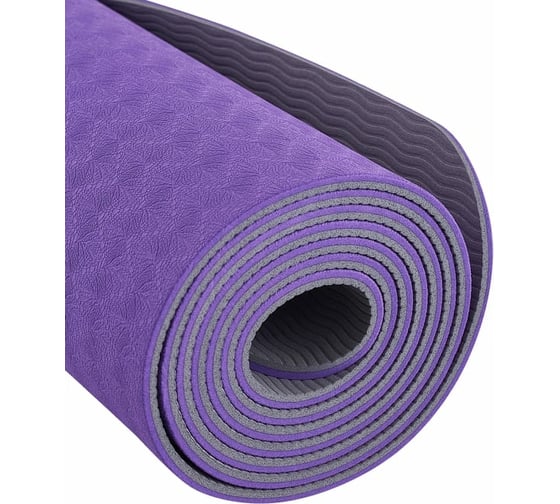 Коврик для йоги и фитнеса Starfit FM-201 TPE, 0.5 см, 173x61 см, фиолетовый/серый УТ-00018912