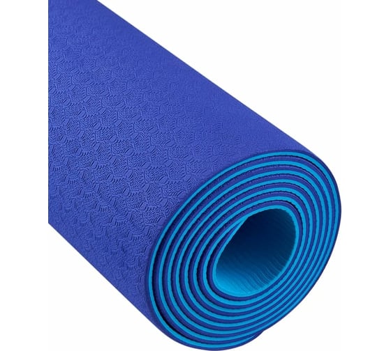 Коврик для йоги и фитнеса Starfit FM-201 TPE, 0.6 см, 183x61 см, синий/темно-синий ЦБ-00001595