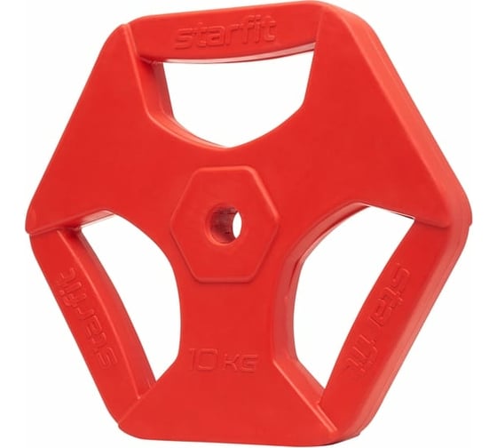 Обрезиненный диск с хватами Starfit BB-205 10 кг, d=26 мм, красный УТ-00018812