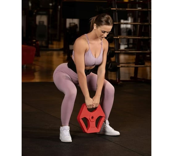 Обрезиненный диск с хватами Starfit BB-205 10 кг, d=26 мм, красный УТ-00018812