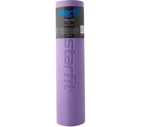 Коврик для йоги и фитнеса Starfit FM-104 PVC, 0.8 см, 183x61 см, фиолетовый пастель УТ-00018905