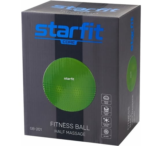 Полумассажный фитбол Starfit GB-201 65 см, антивзрыв, зеленый УТ-00018944