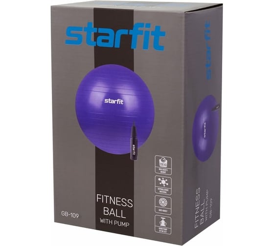 Фитбол Starfit GB-109 75 см, 1200 г, антивзрыв, с ручным насосом, фиолетовый УТ-00020233