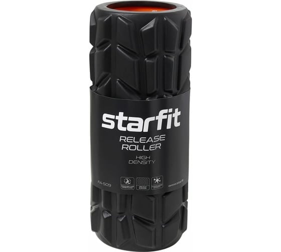 Массажный ролик Starfit FA-509 EVA/PP, высокая жесткость, 33x13.5 cм, черный/оранжевый ЦБ-00001502