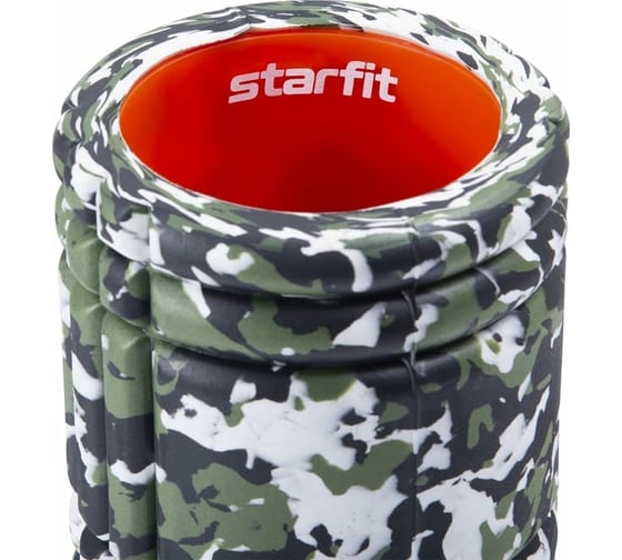 Массажный ролик Starfit FA-508 EVA/PP, низкая жесткость, 33x14 cм, зеленый камуфляж/оранжевый УТ-00019054