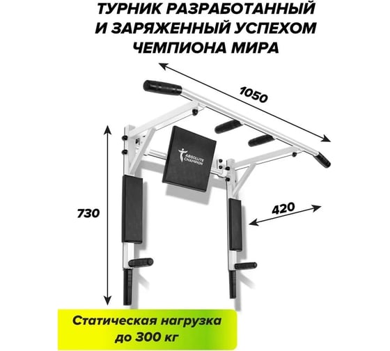 Турник Absolute Champion Триумф белый с черными ручками АЧ 10048