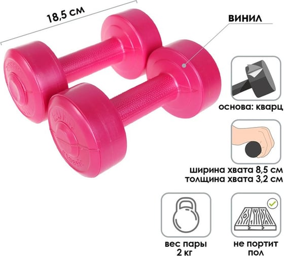 Гантели EURO CLASSIC виниловые, 2x1 кг, розовый 28273089