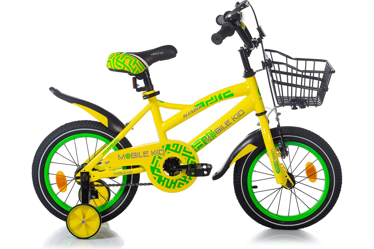 Детский двухколёсный велосипед Mobile Kid SLENDER 14 YELLOW GREEN ...