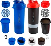 Трехсекционный спортивный шейкер с карабином Ecos HBS09 850мл 004749