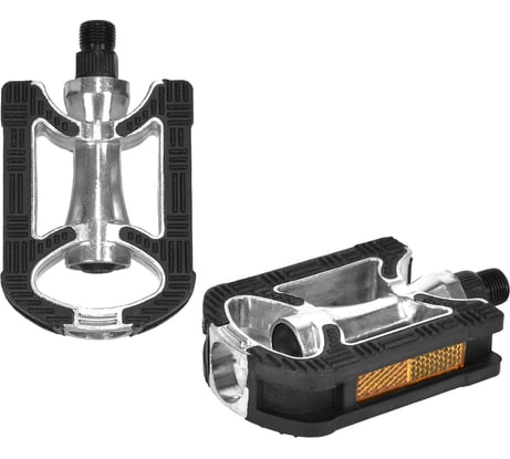 Педали Feimin FP-910, 111х72мм, база алюминий, нескользящее покрытие, стальная ось, комфорт, 500гр, серебряные/черные H000010695