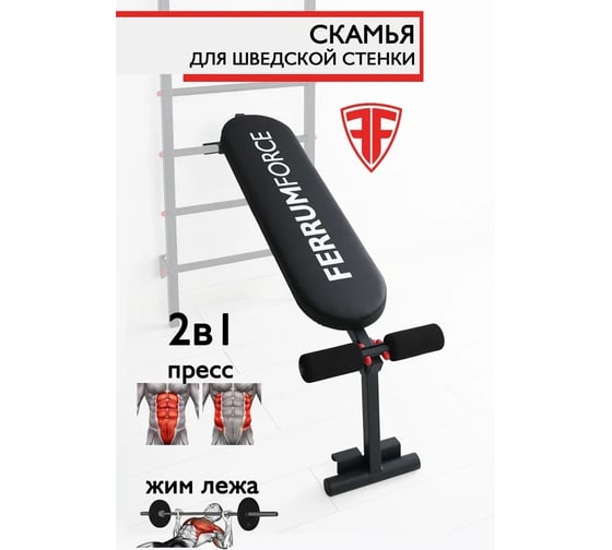 Скамья для пресса и жима лежа 2в1 FerrumForce черно-красный F0011000-1