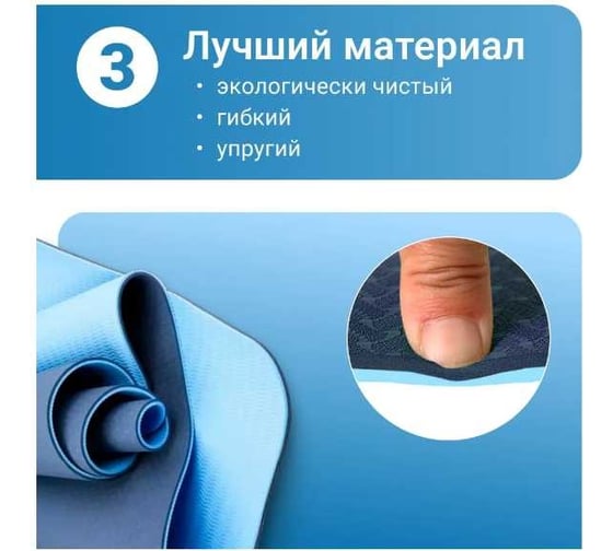 Спортивный коврик для йоги и пилатеса Nonstopika Relax, размер 183х61х0.6см, синий, 2 стороны yoga_mat4