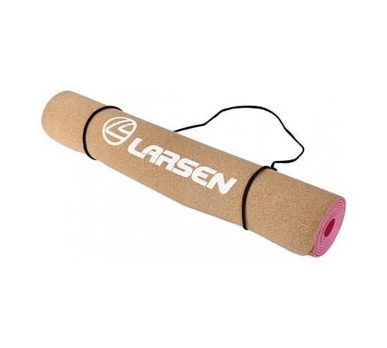 Коврик для фитнеса и йоги Larsen tpe+ пробка, двухцветный розовый/пробка, 173x61x0.4см 4690222010640