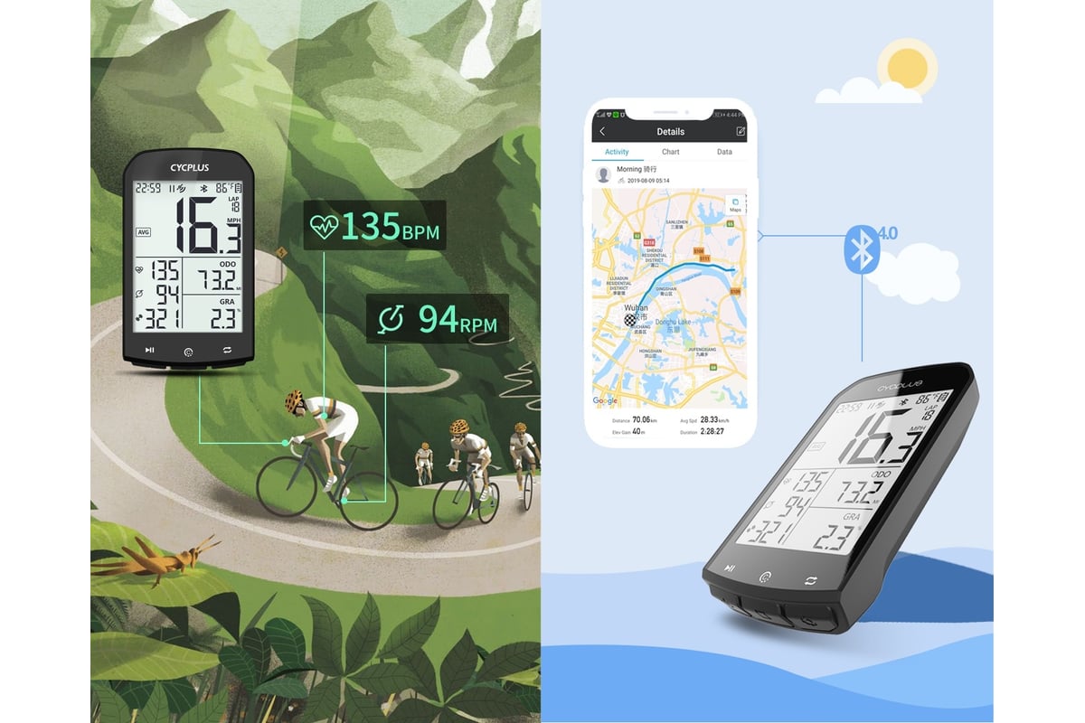 Беспроводной GPS велокомпьютер Cycplus M1, 16 функций CYC_M1 - выгодная  цена, отзывы, характеристики, фото - купить в Москве и РФ