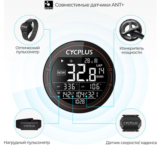 Беспроводной GPS велокомпьютер Cycplus M2, 19 функций CYC_M2