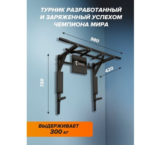 Турник Absolute Champion Абсолют черный с черными ручками и черными мягкими элементами АЧ 10876