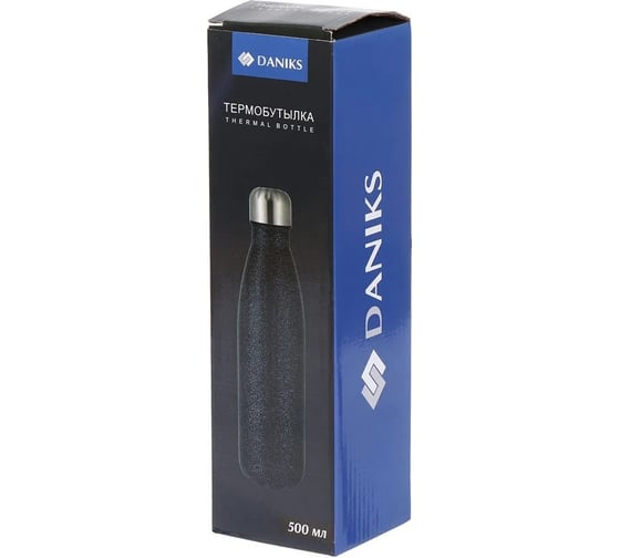 Термобутылка DANIKS sl-50zl7, 0.5 л, узкое горло, черный глитер 396561