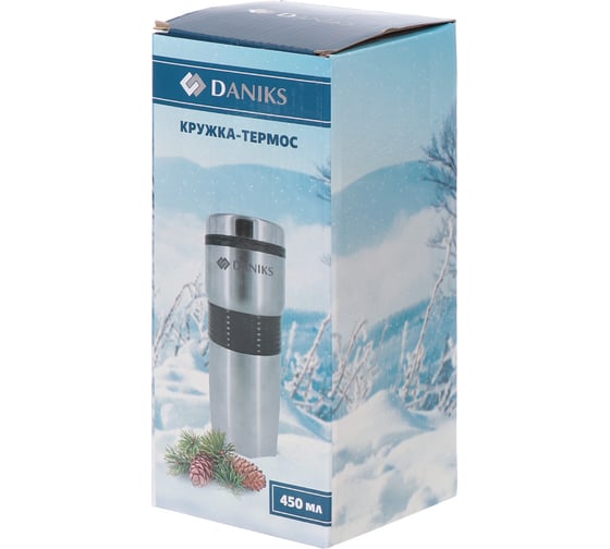 Термокружка DANIKS нерж сталь, пластик, 0.45 л, колба пластик, серебр, sl-113 306880