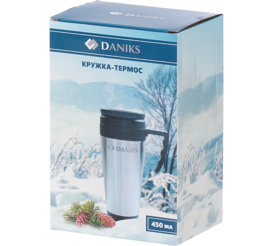 Термокружка DANIKS нерж сталь, пластик, 0.4 л, колба пластик, серебр, sl-109 306879
