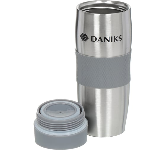 Термокружка DANIKS нерж сталь, пластик, 0.38 л, колба пластик, сереб-сер, sl-069 316122